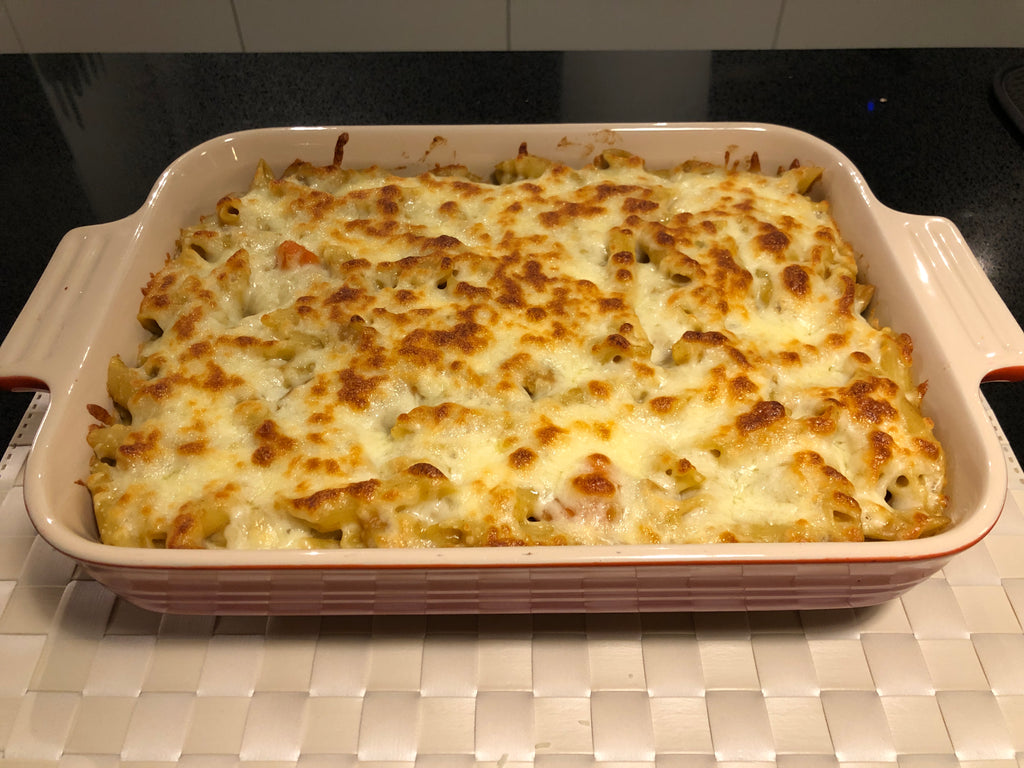 Gratineret andensdags-karry med pasta